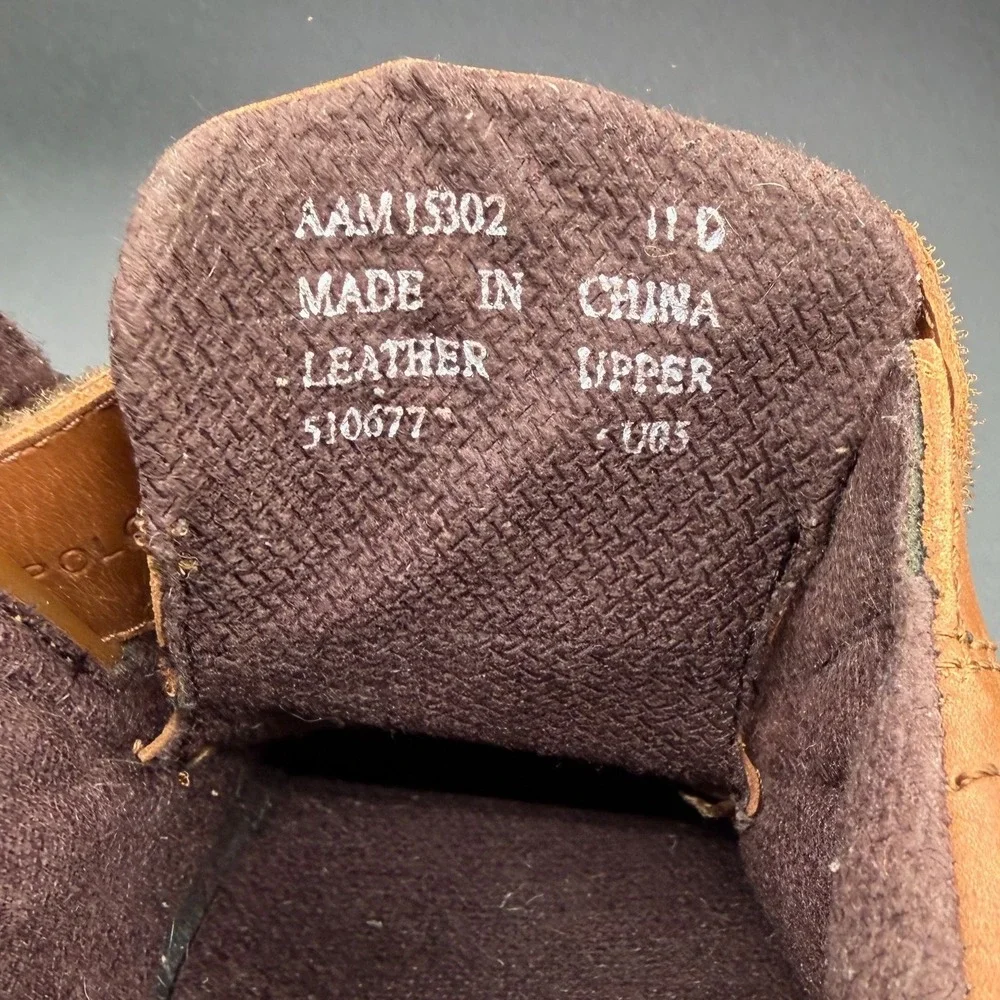 Polo Jeans Co Ralph Lauren Mens 11D Tan Leather Boat Shoes Hook Loop Strap